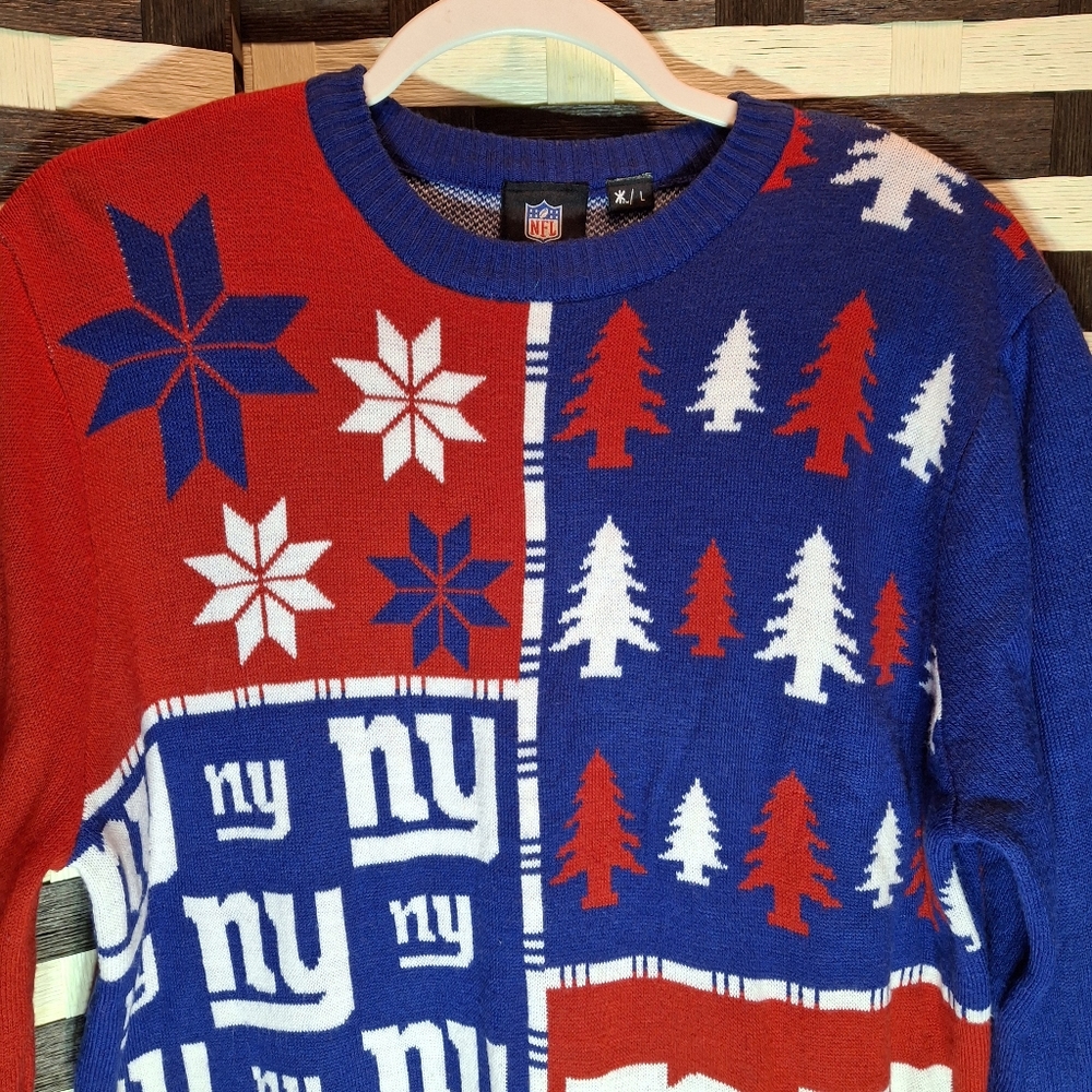 NFL Football New York Giants Patchwork Christmas Sweater Men Size Large - Picture 5 of 15